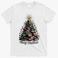 Merry Christmas Tree Love Reading Books Librarian T-Shirt