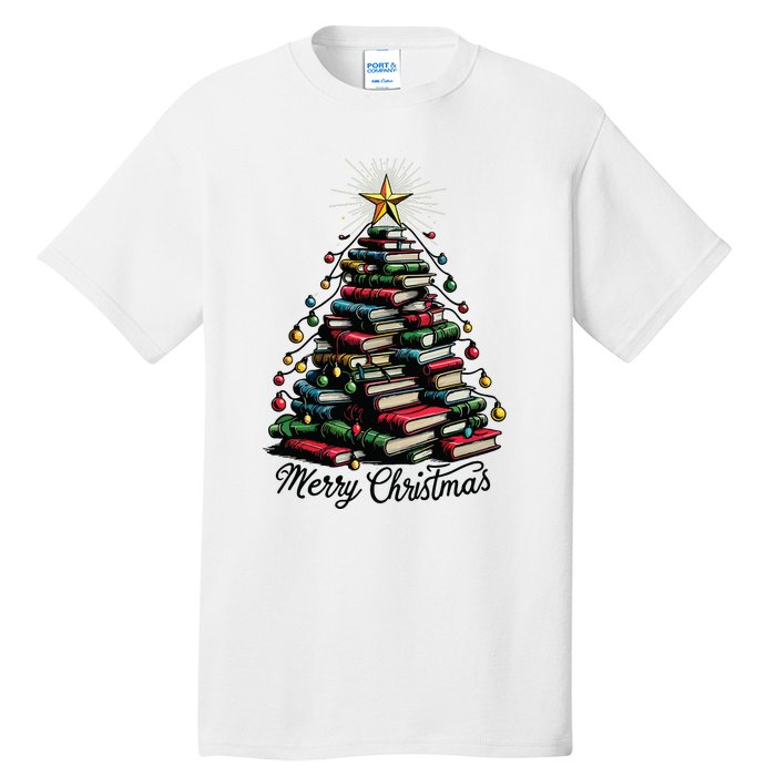 Merry Christmas Tree Love Reading Books Librarian Tall T-Shirt