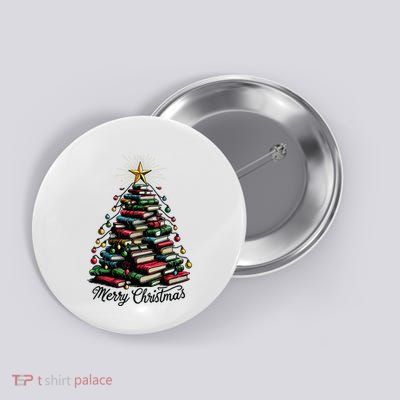 Merry Christmas Tree Love Reading Books Librarian Button