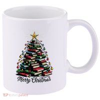 Merry Christmas Tree Love Reading Books Librarian 11oz C Handle Ceramic Mug
