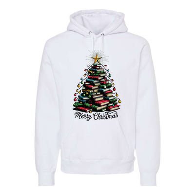 Merry Christmas Tree Love Reading Books Librarian Premium Hoodie