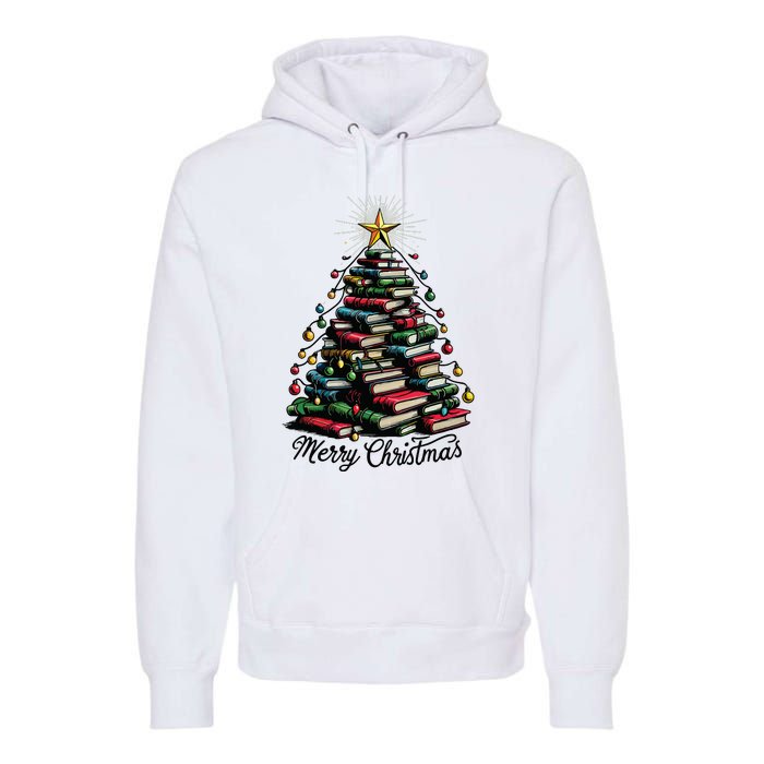 Merry Christmas Tree Love Reading Books Librarian Premium Hoodie