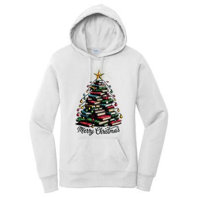 Merry Christmas Tree Love Reading Books Librarian Women's Pullover Hoodie
