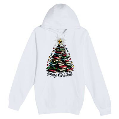 Merry Christmas Tree Love Reading Books Librarian Premium Pullover Hoodie