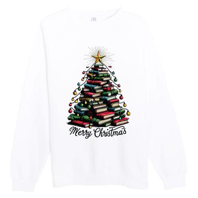 Merry Christmas Tree Love Reading Books Librarian Premium Crewneck Sweatshirt