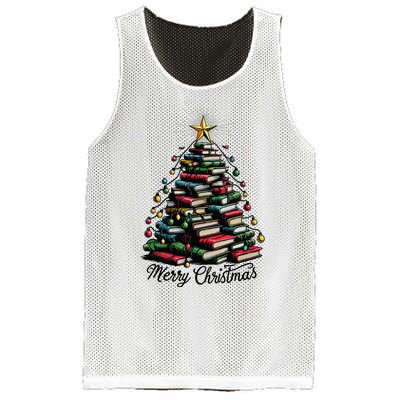 Merry Christmas Tree Love Reading Books Librarian Mesh Reversible Basketball Jersey Tank