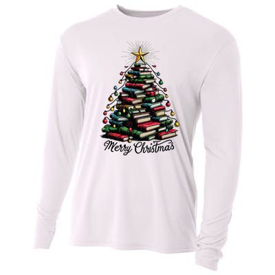 Merry Christmas Tree Love Reading Books Librarian Cooling Performance Long Sleeve Crew