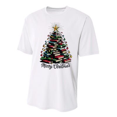 Merry Christmas Tree Love Reading Books Librarian Performance Sprint T-Shirt