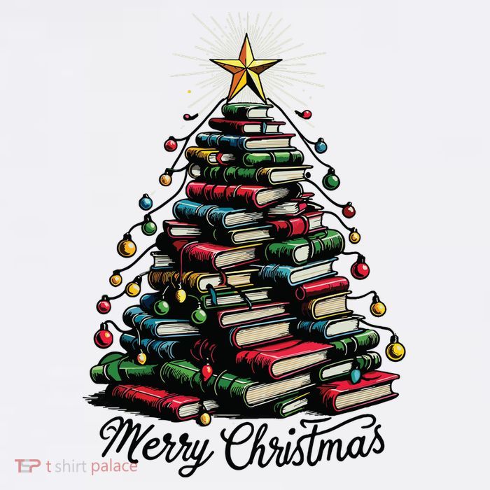 Merry Christmas Tree Love Reading Books Librarian Poster