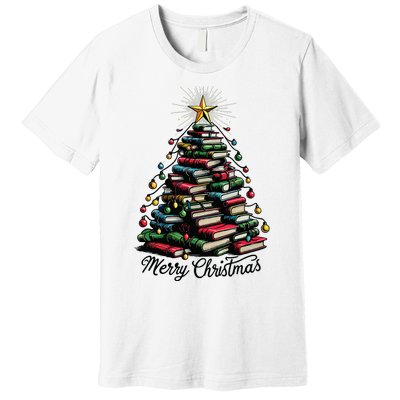 Merry Christmas Tree Love Reading Books Librarian Premium T-Shirt