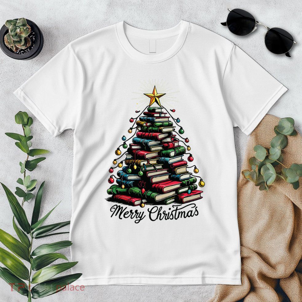 Merry Christmas Tree Love Reading Books Librarian Premium T-Shirt