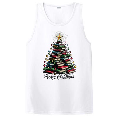 Merry Christmas Tree Love Reading Books Librarian PosiCharge Competitor Tank