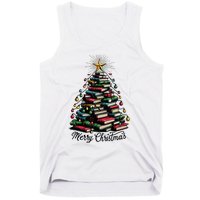 Merry Christmas Tree Love Reading Books Librarian Tank Top