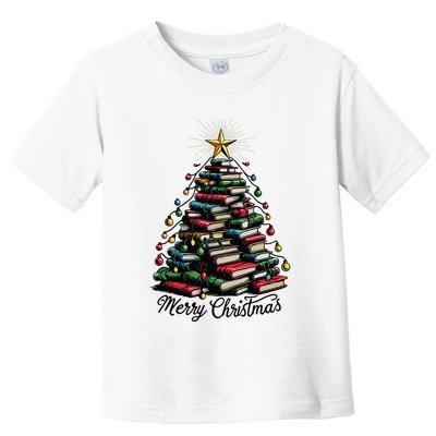 Merry Christmas Tree Love Reading Books Librarian Toddler T-Shirt