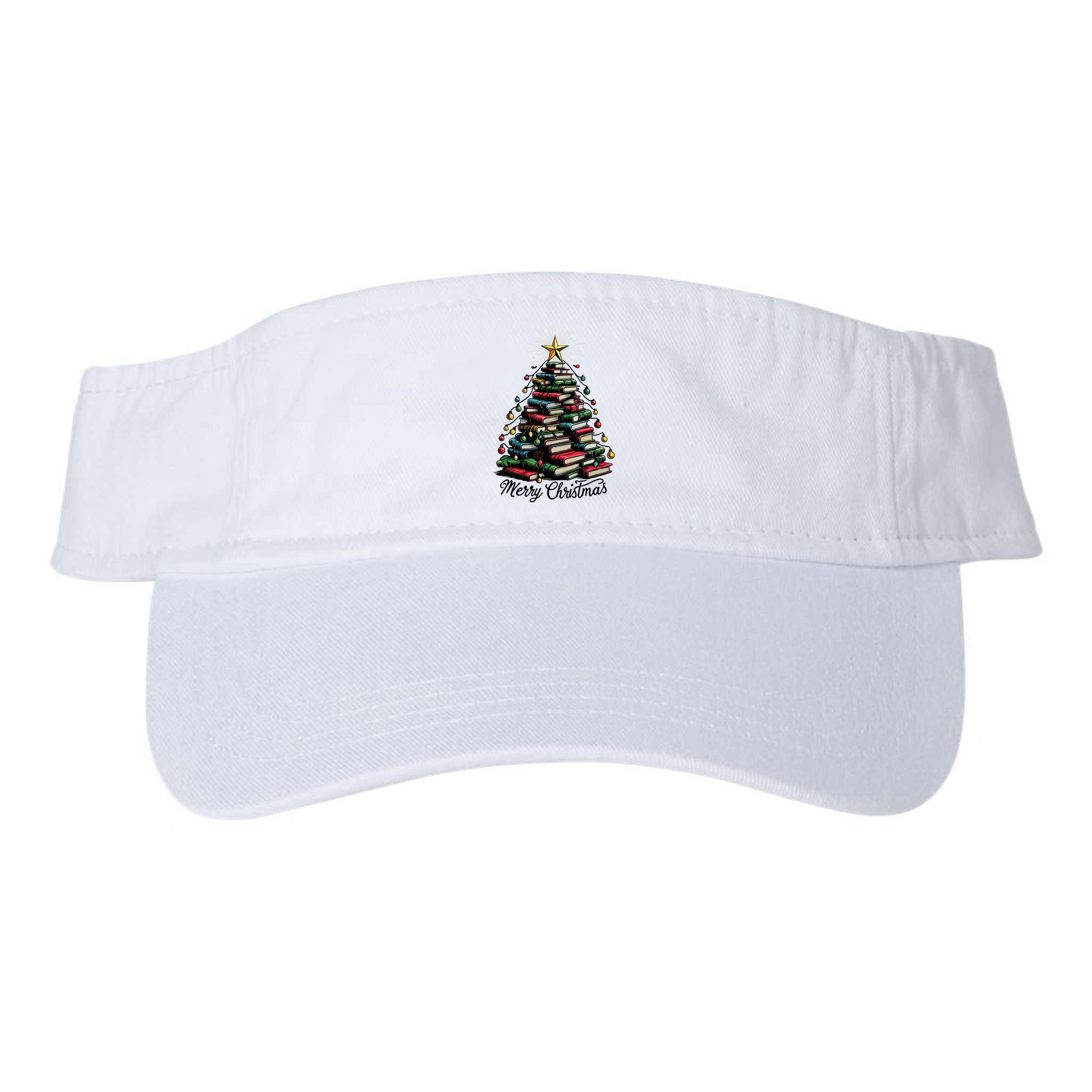 Merry Christmas Tree Love Reading Books Librarian Visor