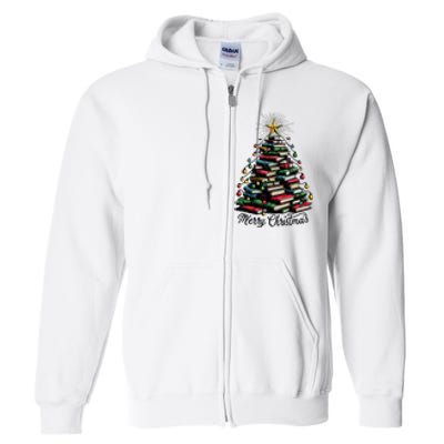 Merry Christmas Tree Love Reading Books Librarian Full Zip Hoodie