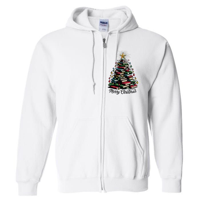 Merry Christmas Tree Love Reading Books Librarian Full Zip Hoodie