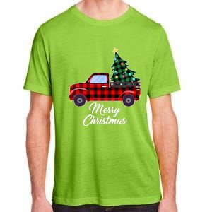 Merry Christmas Tree Buffalo Plaid Red Truck Adult ChromaSoft Performance T-Shirt