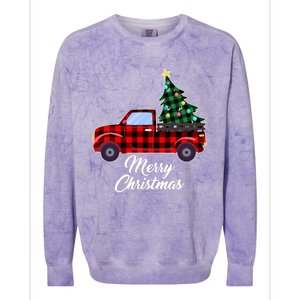 Merry Christmas Tree Buffalo Plaid Red Truck Colorblast Crewneck Sweatshirt