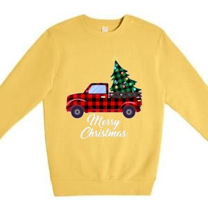 Merry Christmas Tree Buffalo Plaid Red Truck Premium Crewneck Sweatshirt