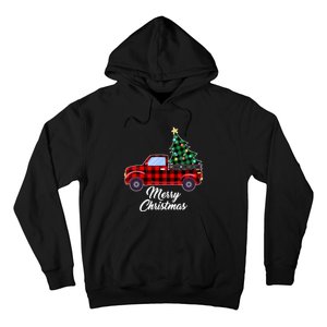 Merry Christmas Tree Buffalo Plaid Red Truck Hoodie