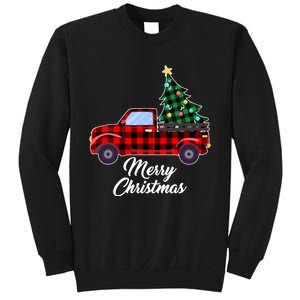 Merry Christmas Tree Buffalo Plaid Red Truck Sweatshirt