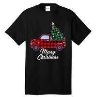 Merry Christmas Tree Buffalo Plaid Red Truck Tall T-Shirt