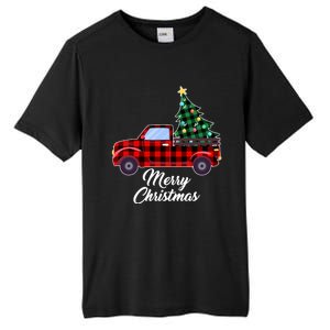 Merry Christmas Tree Buffalo Plaid Red Truck Tall Fusion ChromaSoft Performance T-Shirt