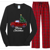 Merry Christmas Tree Buffalo Plaid Red Truck Long Sleeve Pajama Set