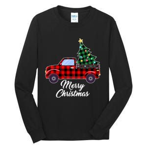 Merry Christmas Tree Buffalo Plaid Red Truck Tall Long Sleeve T-Shirt