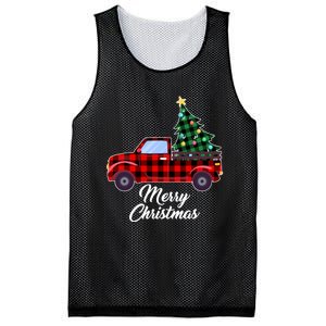 Merry Christmas Tree Buffalo Plaid Red Truck Mesh Reversible Basketball Jersey Tank