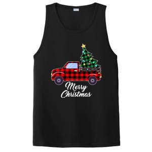 Merry Christmas Tree Buffalo Plaid Red Truck PosiCharge Competitor Tank