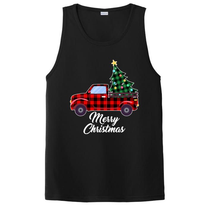 Merry Christmas Tree Buffalo Plaid Red Truck PosiCharge Competitor Tank