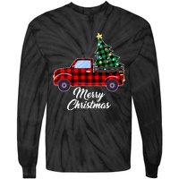 Merry Christmas Tree Buffalo Plaid Red Truck Tie-Dye Long Sleeve Shirt