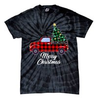 Merry Christmas Tree Buffalo Plaid Red Truck Tie-Dye T-Shirt