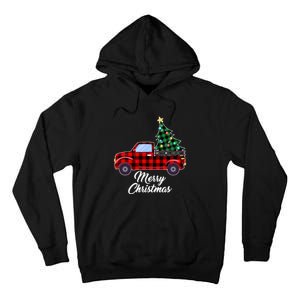 Merry Christmas Tree Buffalo Plaid Red Truck Tall Hoodie