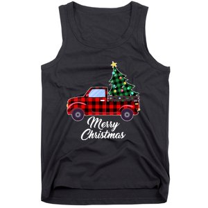 Merry Christmas Tree Buffalo Plaid Red Truck Tank Top