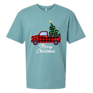 Merry Christmas Tree Buffalo Plaid Red Truck Sueded Cloud Jersey T-Shirt