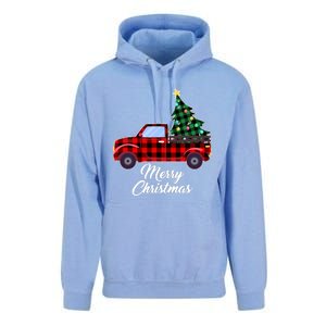 Merry Christmas Tree Buffalo Plaid Red Truck Unisex Surf Hoodie