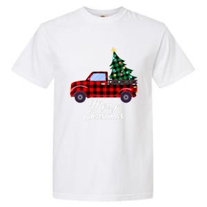 Merry Christmas Tree Buffalo Plaid Red Truck Garment-Dyed Heavyweight T-Shirt