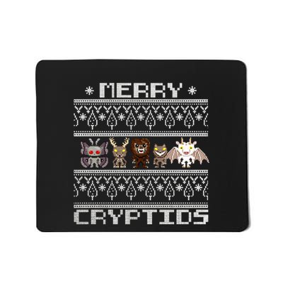 Merry Cryptids Ugly Christmas Bigfoot Mothman Wendigo Long Sleeve Mousepad