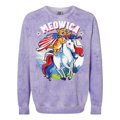 Meowica Cat Unicorn 4th Of July Merica Colorblast Crewneck Sweatshirt