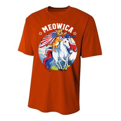 Meowica Cat Unicorn 4th Of July Merica Performance Sprint T-Shirt