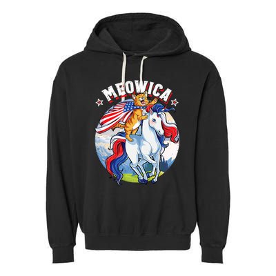 Meowica Cat Unicorn 4th Of July Merica Garment-Dyed Fleece Hoodie