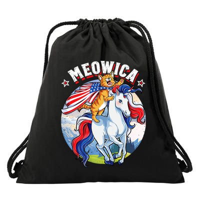 Meowica Cat Unicorn 4th Of July Merica Drawstring Bag