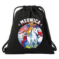 Meowica Cat Unicorn 4th Of July Merica Drawstring Bag