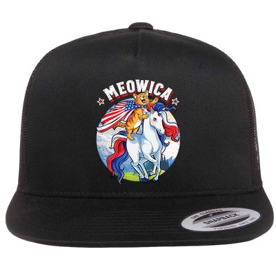 Meowica Cat Unicorn 4th Of July Merica Flatbill Hat
