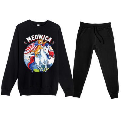 Meowica Cat Unicorn 4th Of July Merica Premium Crewneck Sweatsuit Set