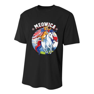 Meowica Cat Unicorn 4th Of July Merica Youth Performance Sprint T-Shirt