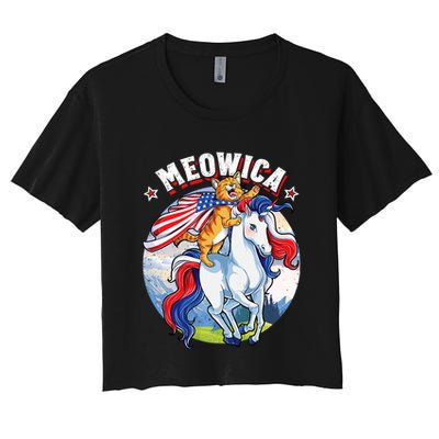 Meowica Cat Unicorn 4th Of July Merica Crop Top